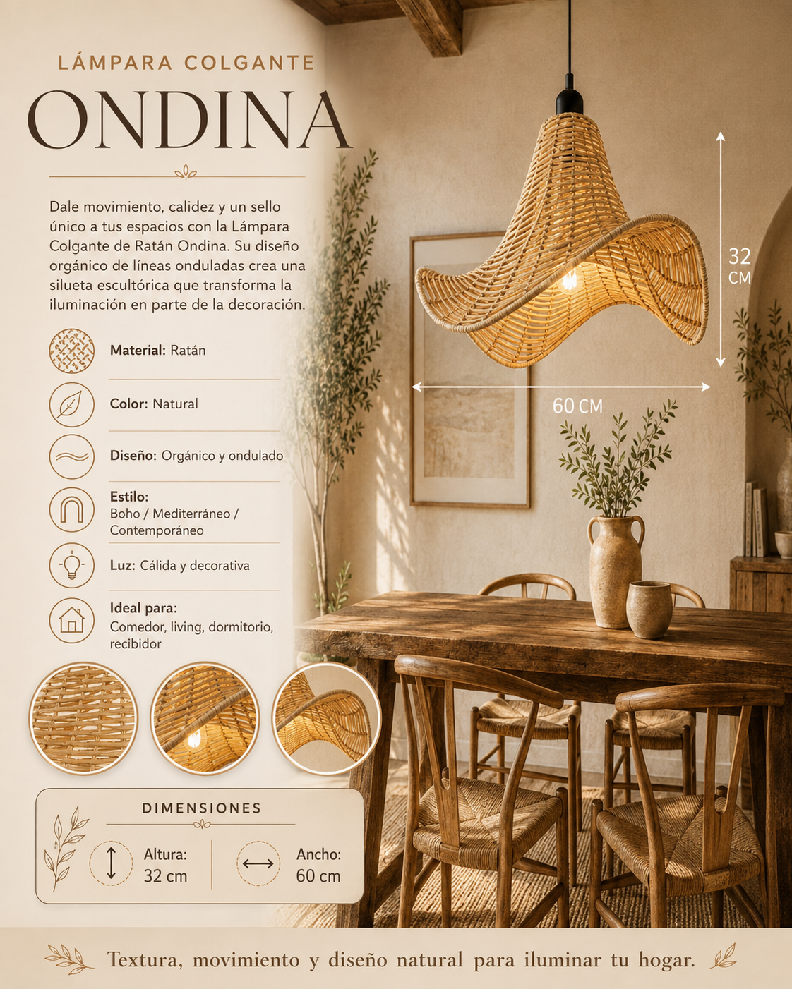 Lampara rustica colgante ondina