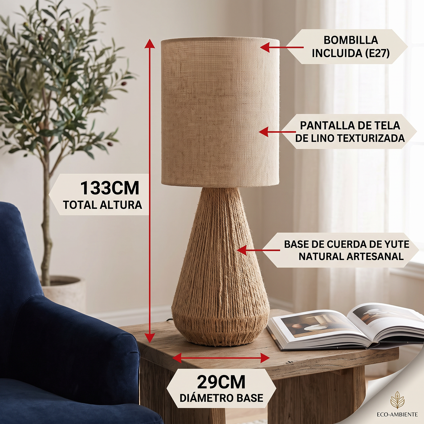 Lámpara de Mesa LUMA Natural – Fibra Tejida