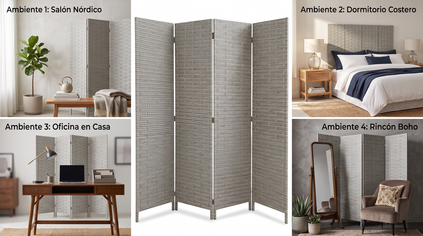 Biombo separador de ambientes plegable 4 paneles - gris