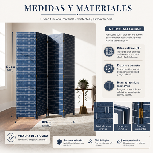 Biombo separador de ambientes plegable 4 paneles - azul