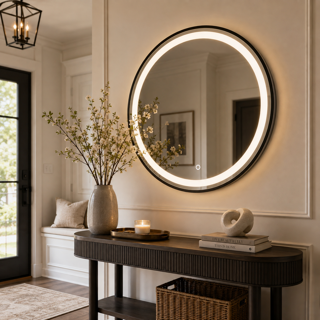 Espejo Circular Dorado con Luz LED negro