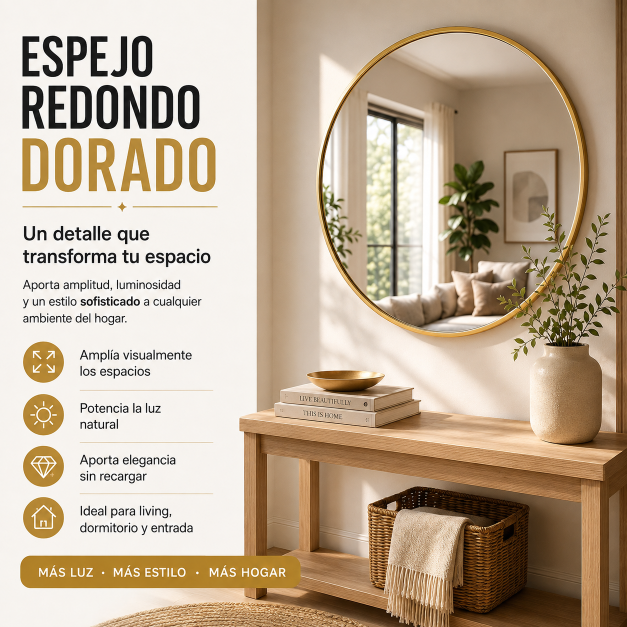Espejo Redondo Dorado 80 cm