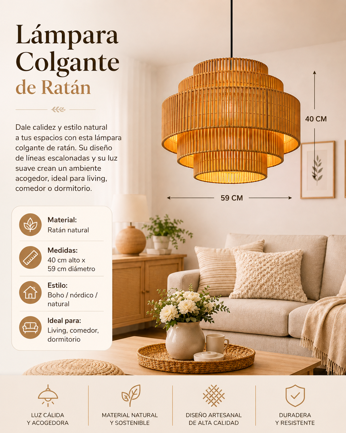 Lampara colgante rustica Aura