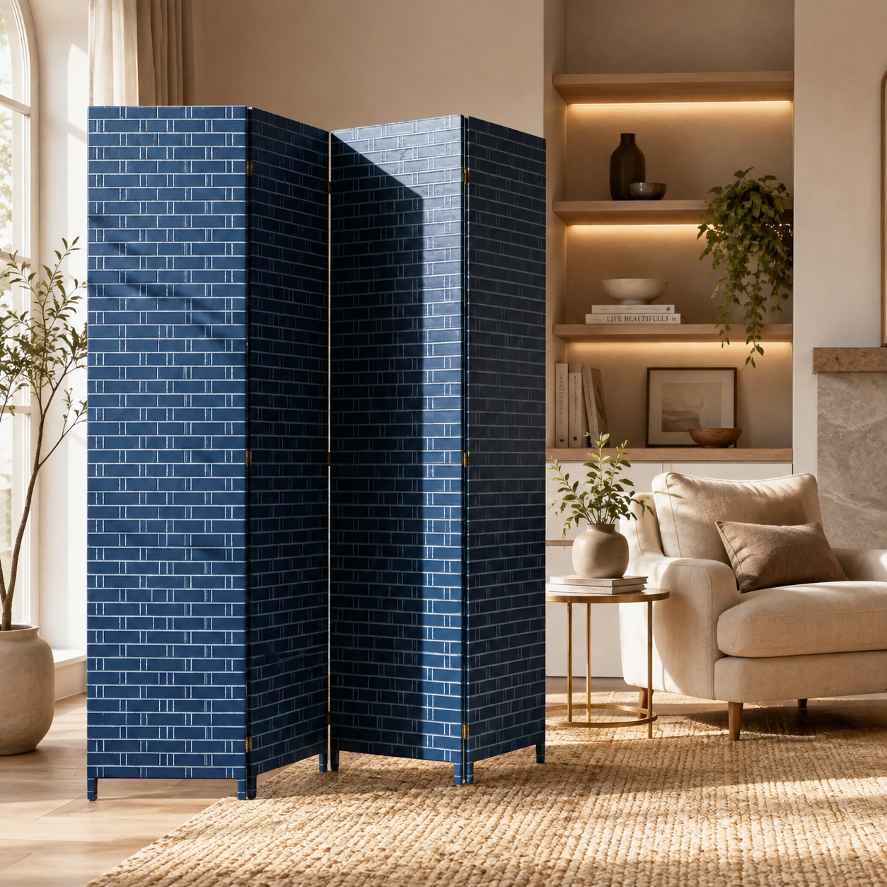 Biombo separador de ambientes plegable 4 paneles - azul