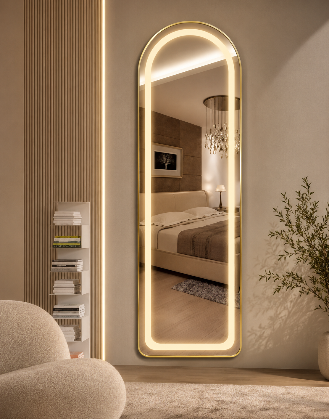 Espejo Aura LED – Pedestal 160 × 50 cm