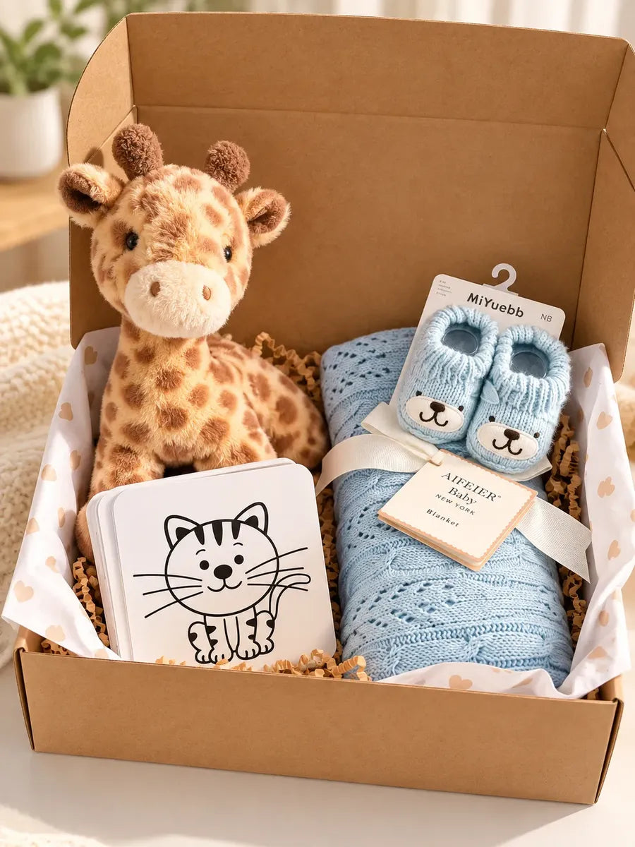 Set de Regalo para Recién Nacido jirafa – Baby Shower  azul