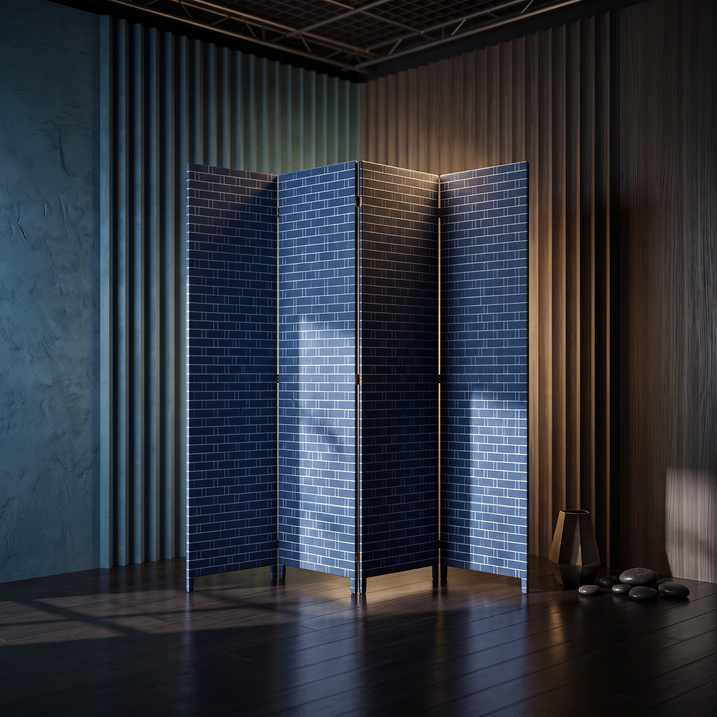 Biombo separador de ambientes plegable 4 paneles - azul