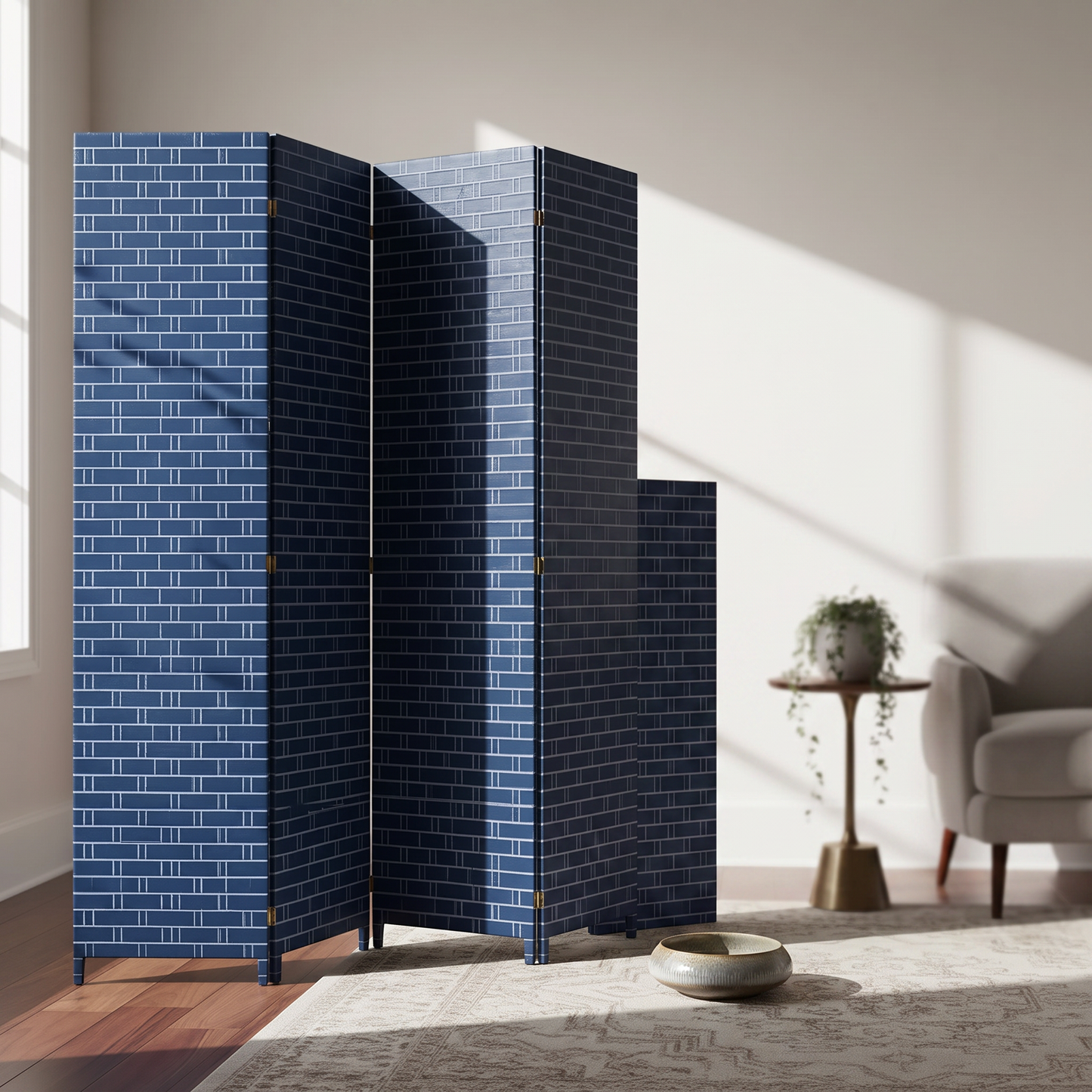 Biombo separador de ambientes plegable 4 paneles - azul