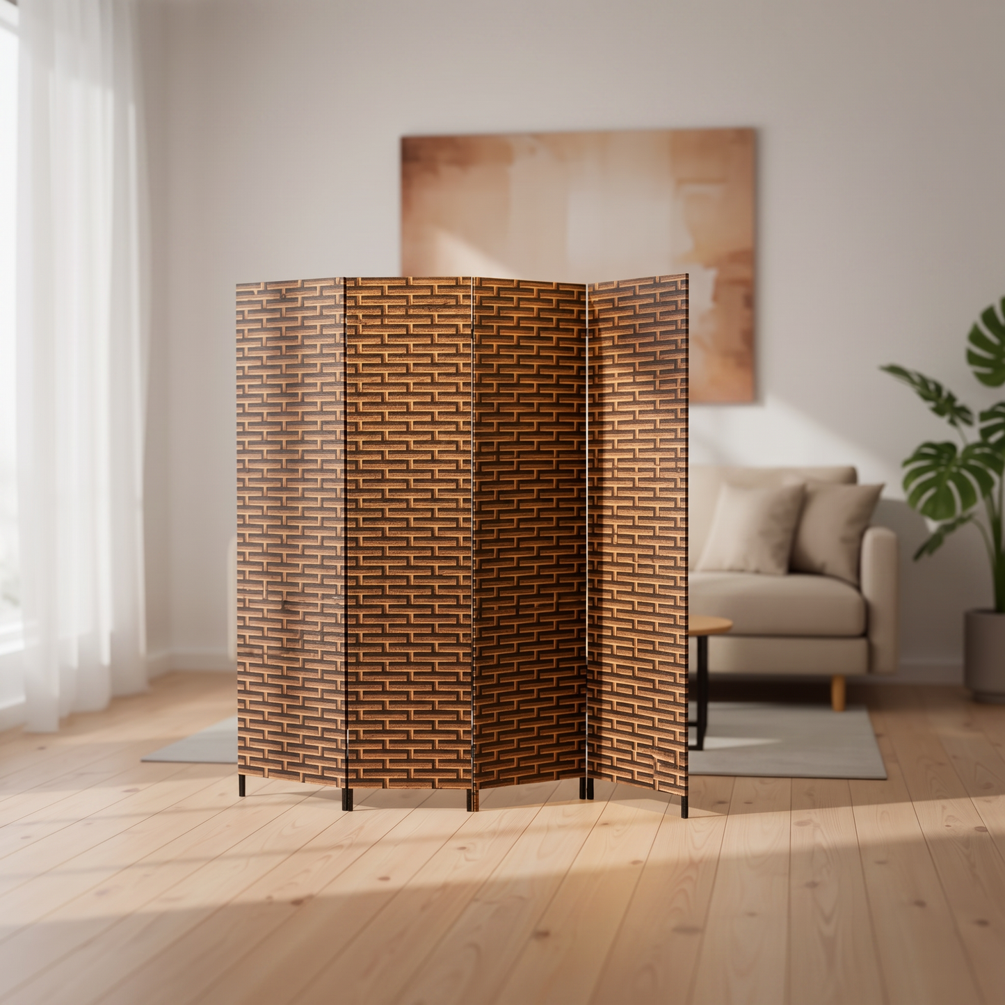 Biombo separador de ambientes plegable 4 paneles - cafe/negro