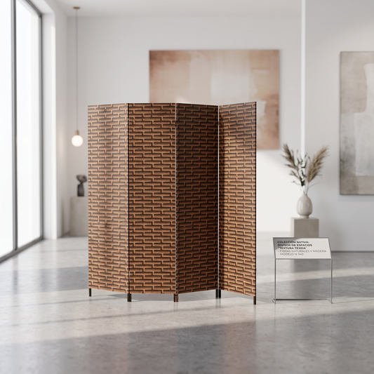 Biombo separador de ambientes plegable 4 paneles - cafe/negro
