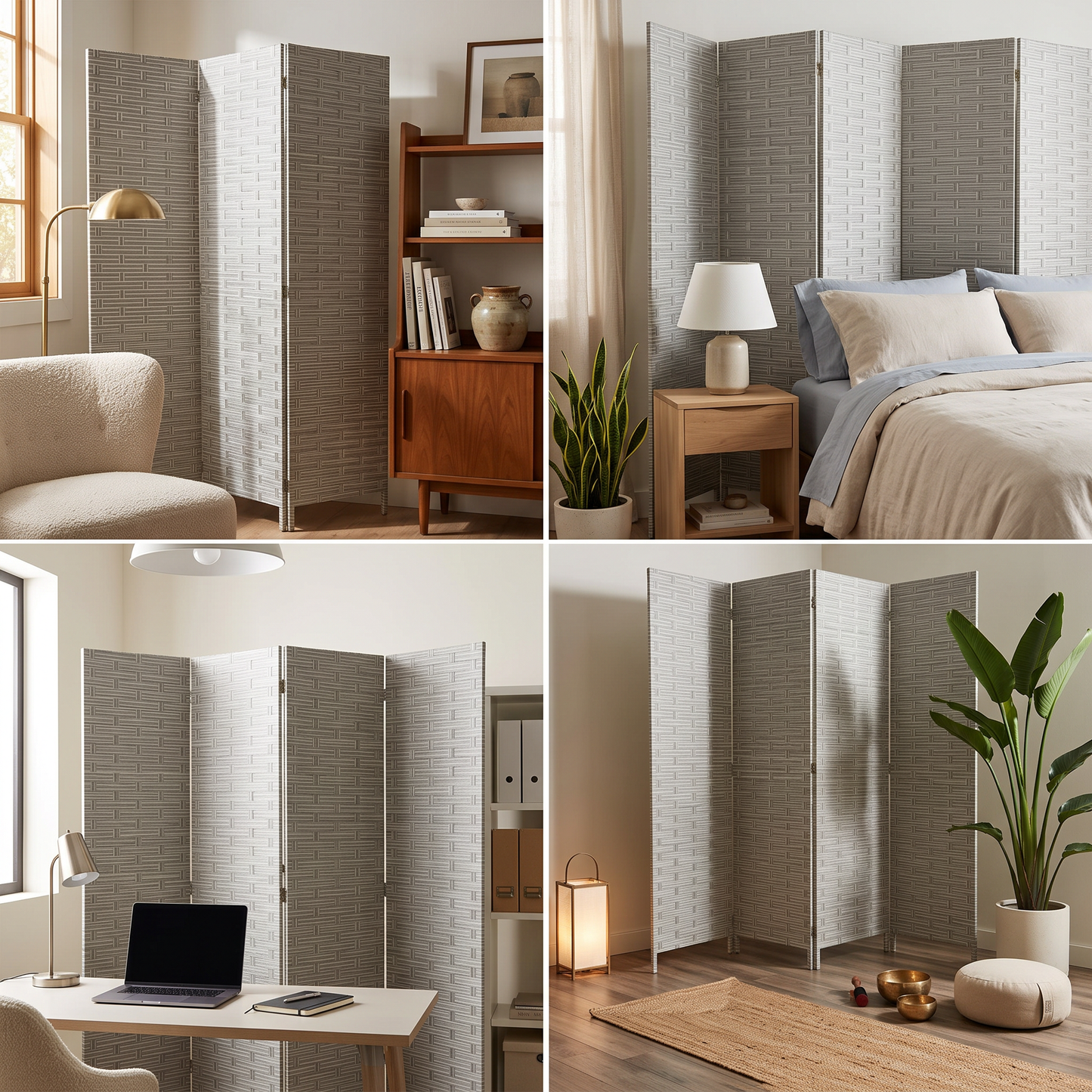 Biombo separador de ambientes plegable 4 paneles - gris