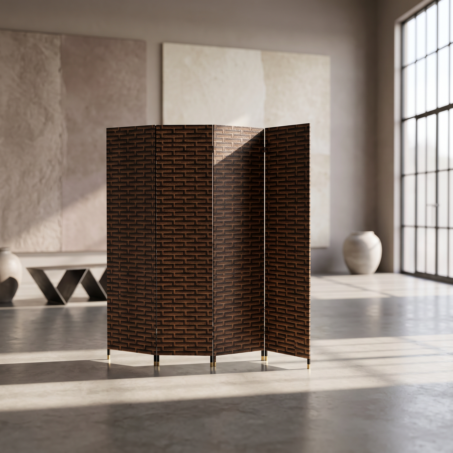 Biombo separador de ambientes plegable 4 paneles - cafe/negro