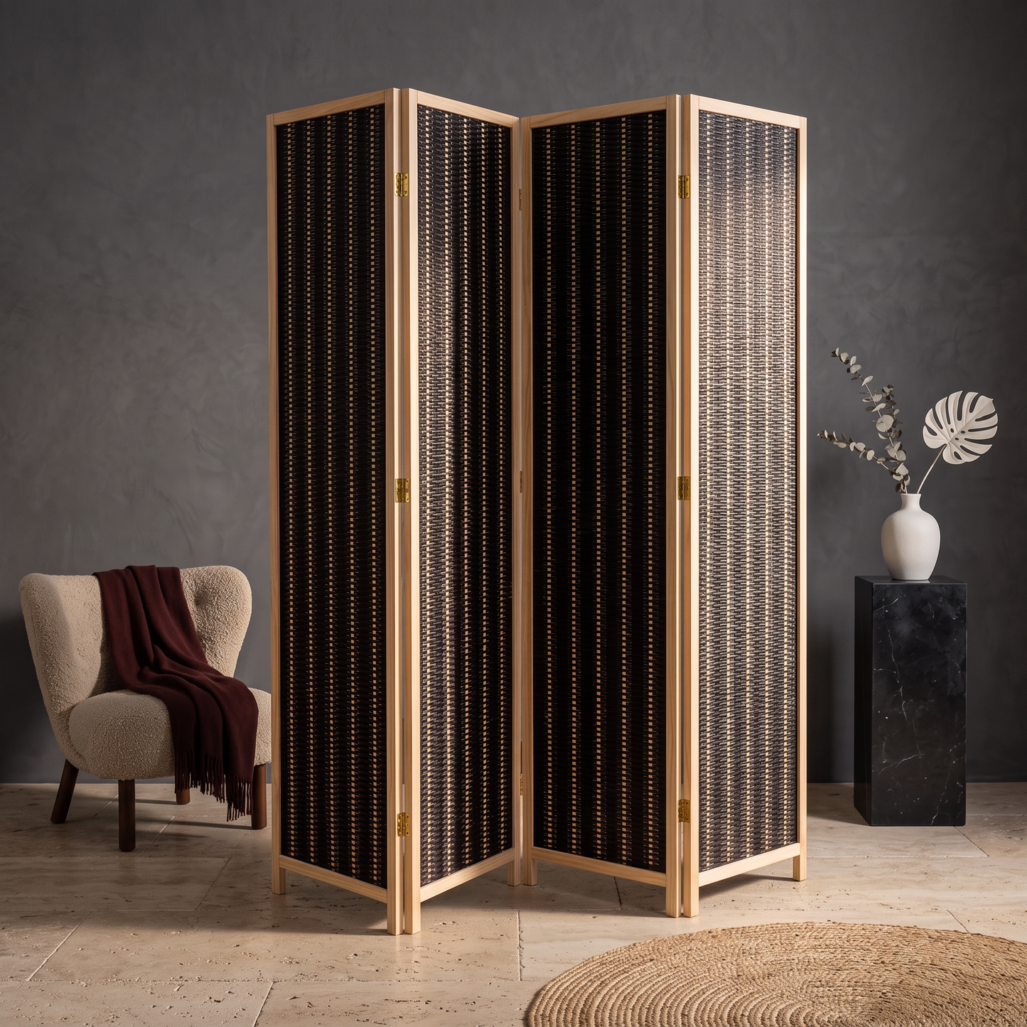 Biombo separador de ambientes plegable 4 paneles - negro