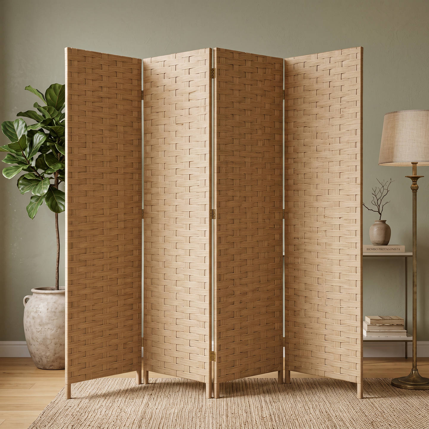 Biombo separador de ambientes plegable 4 paneles - cafe