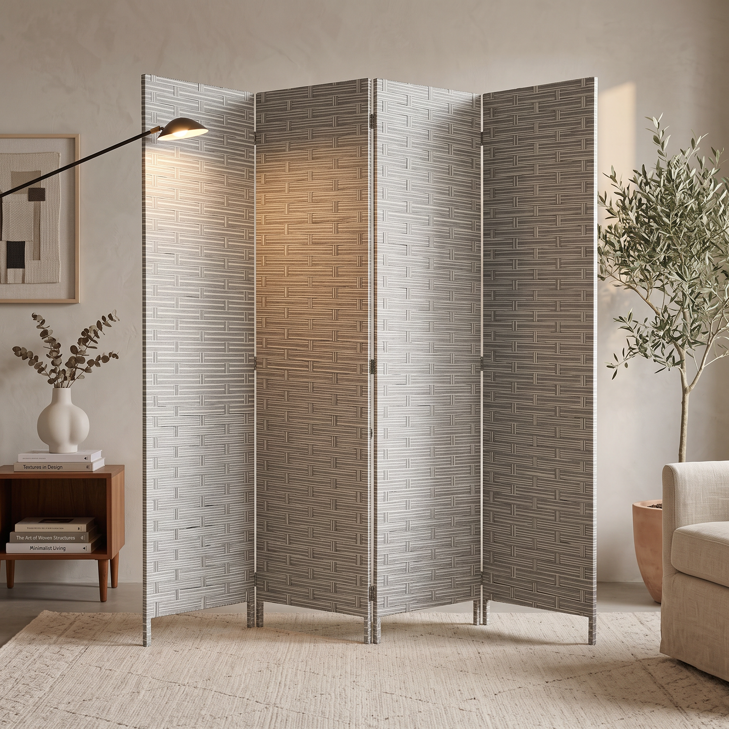 Biombo separador de ambientes plegable 4 paneles - gris