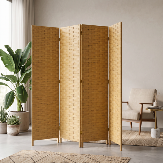 Biombo separador de ambientes plegable 4 paneles - cafe
